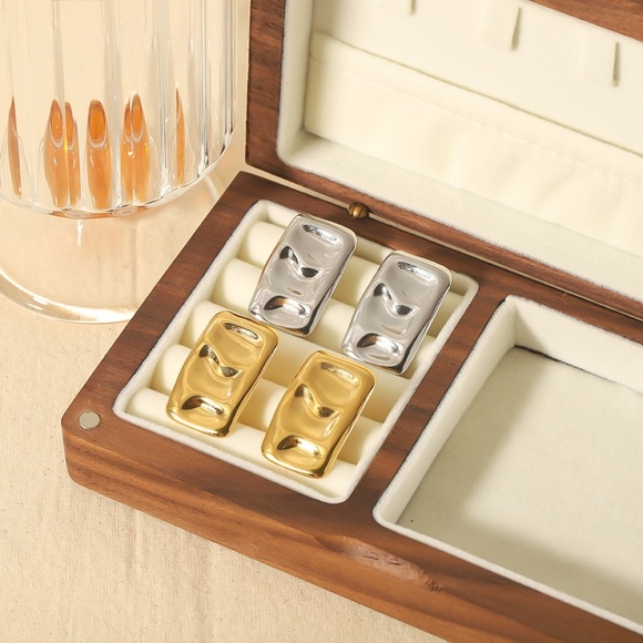 24K Gold Rectangular Earrings*Statement Earrings*Waterproof*Sweatproof - Picture 5 of 5